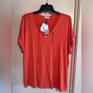 Calvin Klein Coral Sporty Knit Short Sleeve Top, XL. NWT.